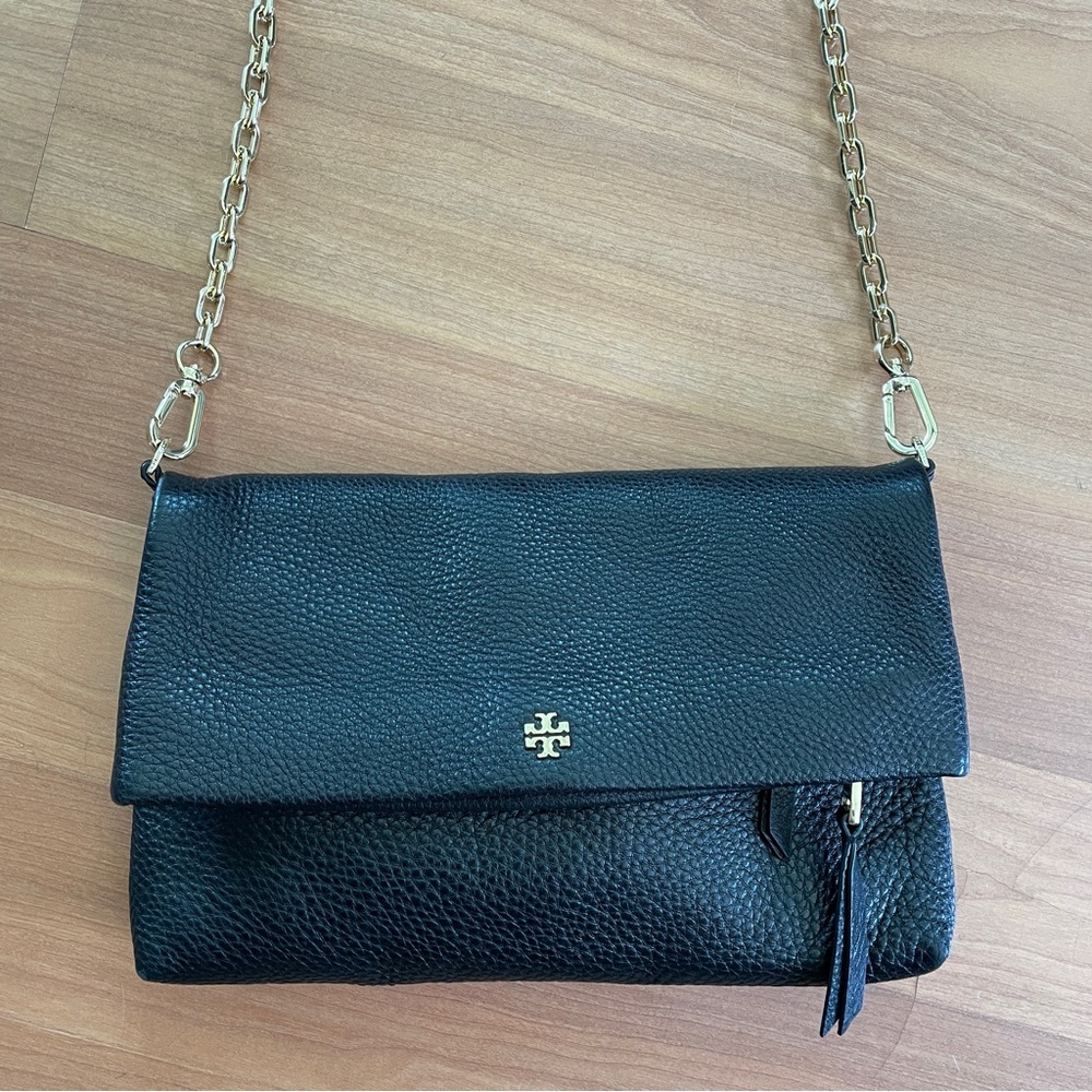 Tory Burch black crossbody clutch in black leather